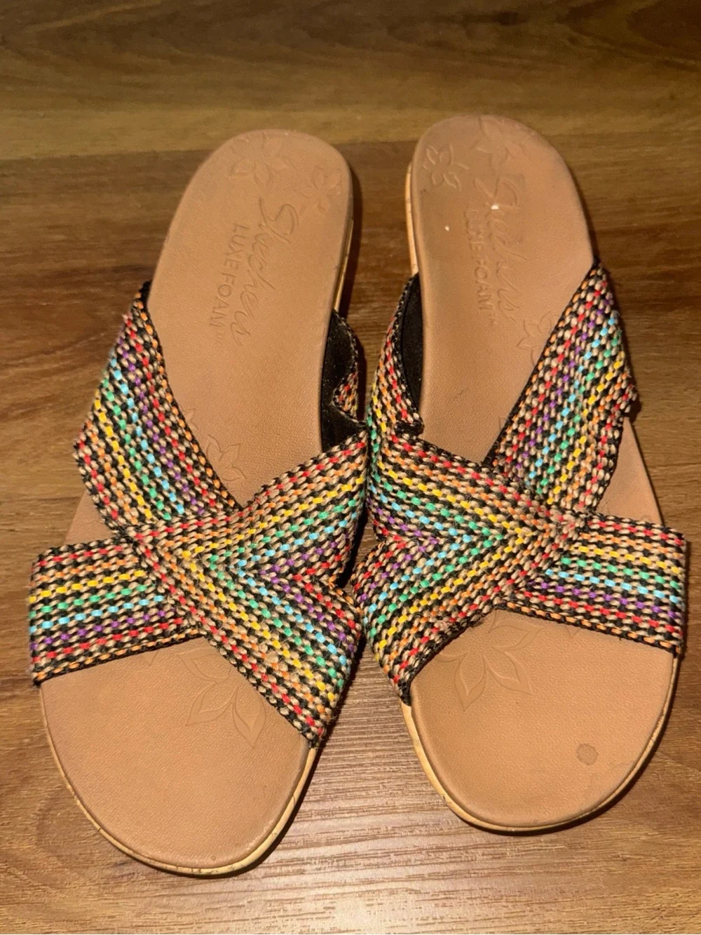 Skechers Beverlee Delighted Rainbow Multi Color Wedge Heel Sandals Womens 9.5